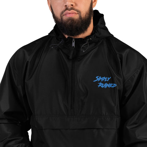 Simply Ruined Embroidered Champion Packable Jacket (Black Blue)